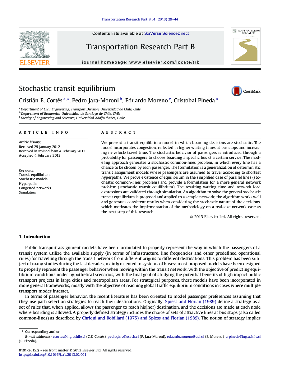 Stochastic transit equilibrium