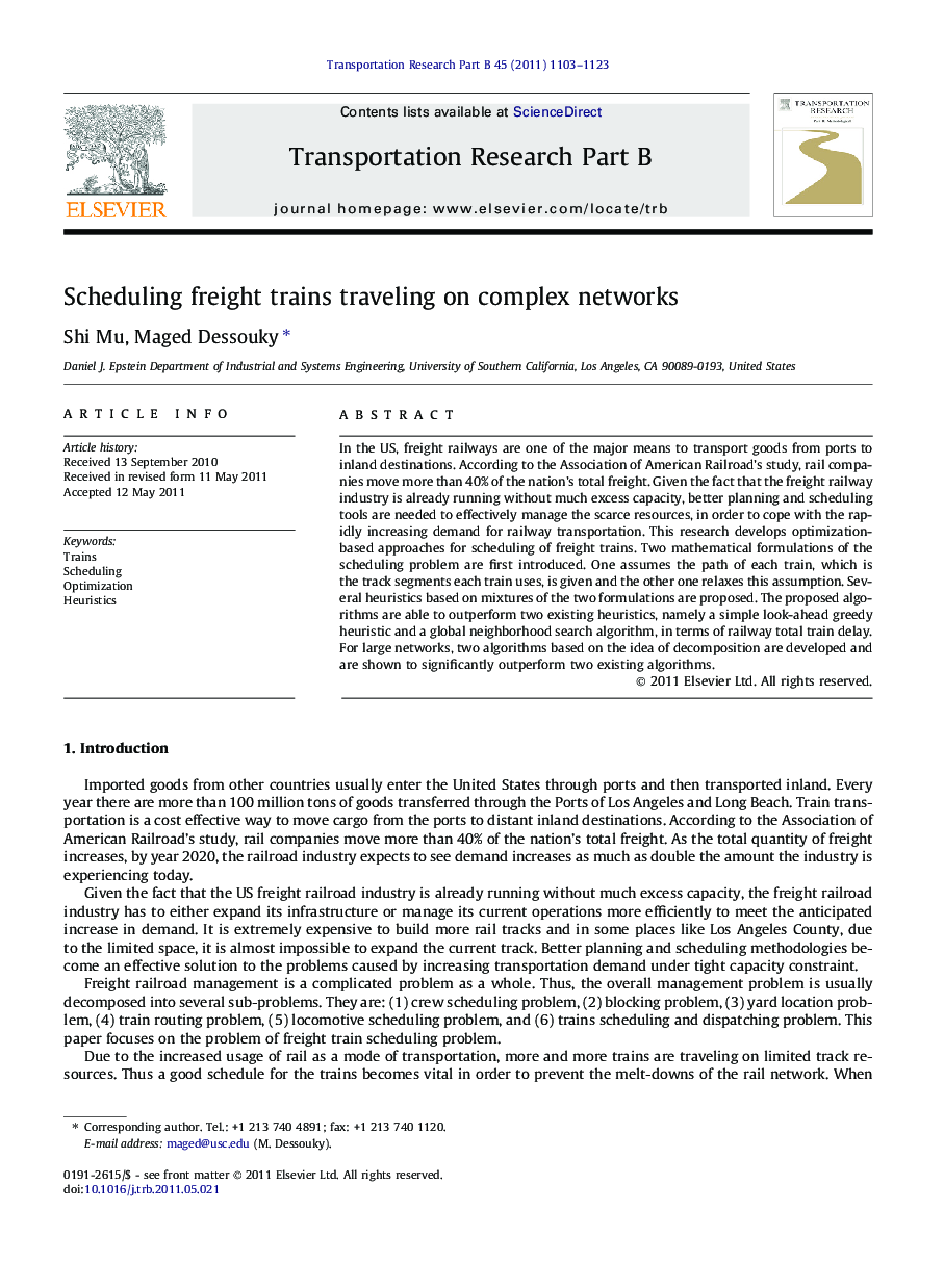 Scheduling freight trains traveling on complex networks