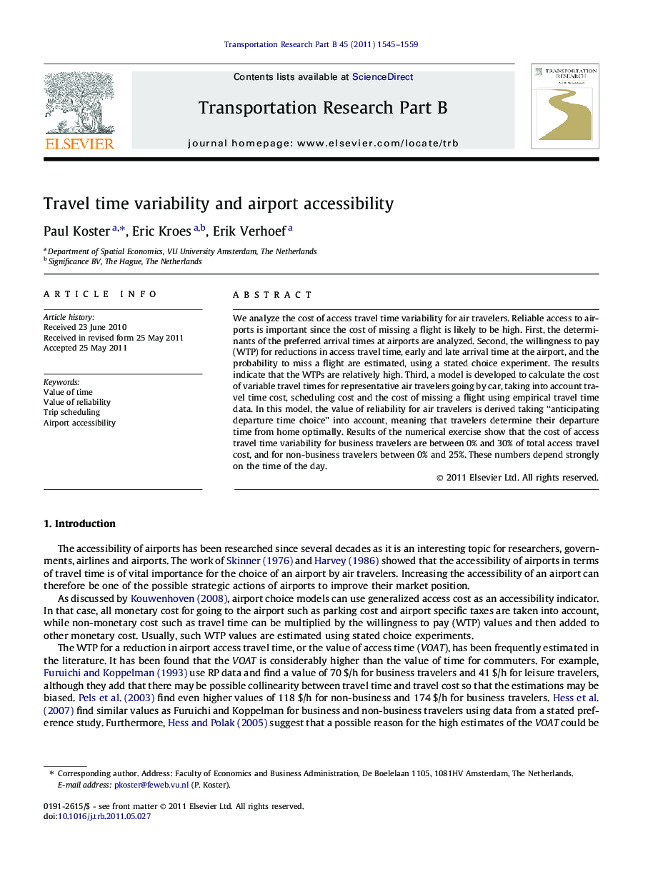 Travel time variability and airport accessibility