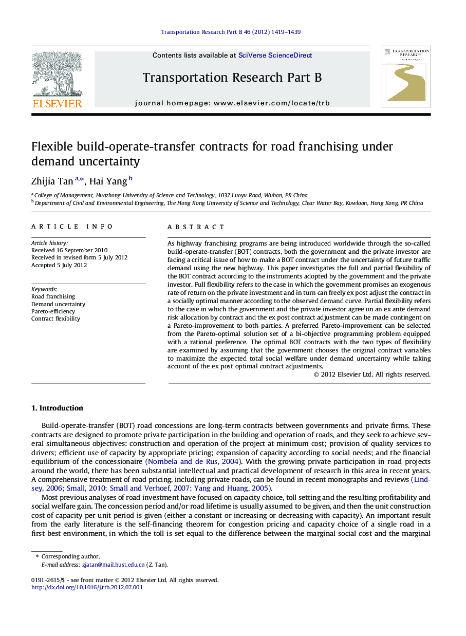 Flexible build-operate-transfer contracts for road franchising under demand uncertainty