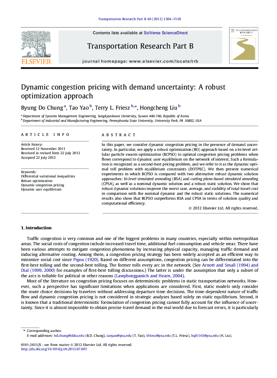 Dynamic congestion pricing with demand uncertainty: A robust optimization approach