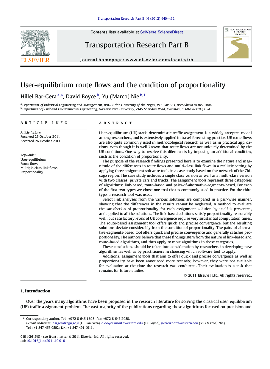 User-equilibrium route flows and the condition of proportionality