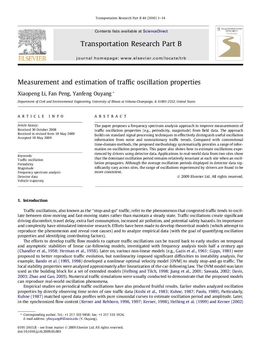 Measurement and estimation of traffic oscillation properties