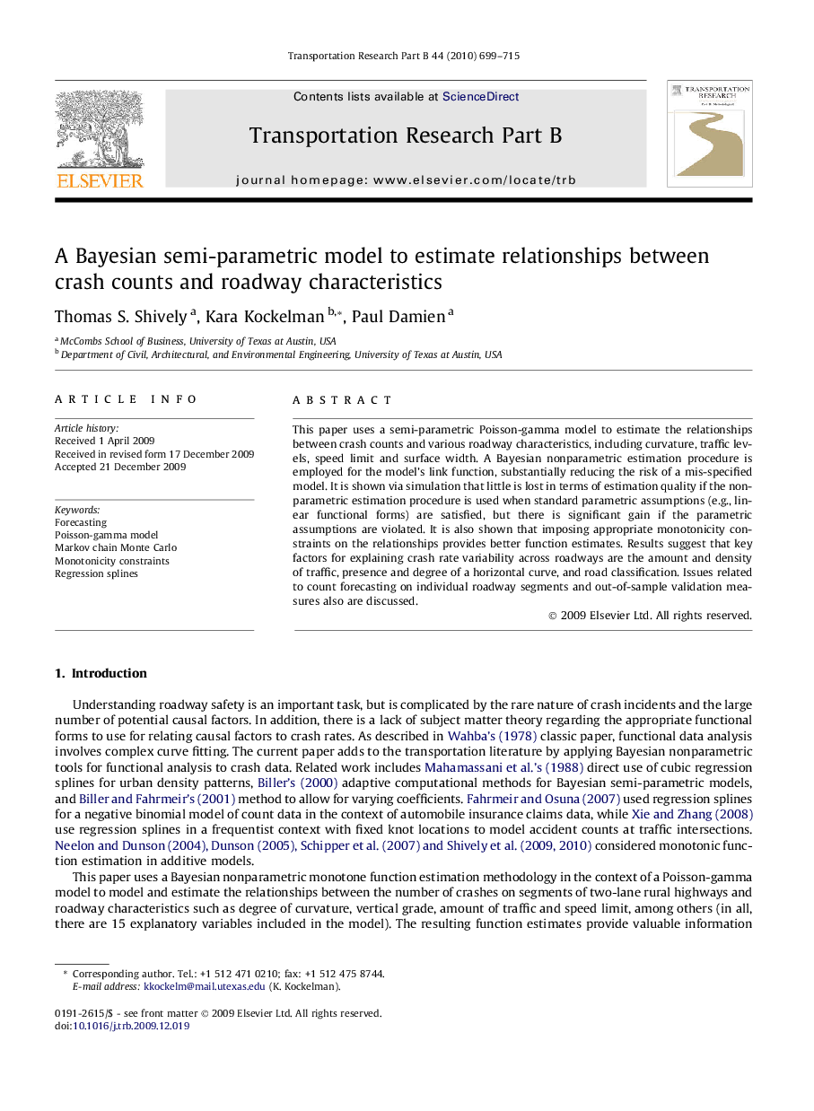 A Bayesian semi-parametric model to estimate relationships between crash counts and roadway characteristics