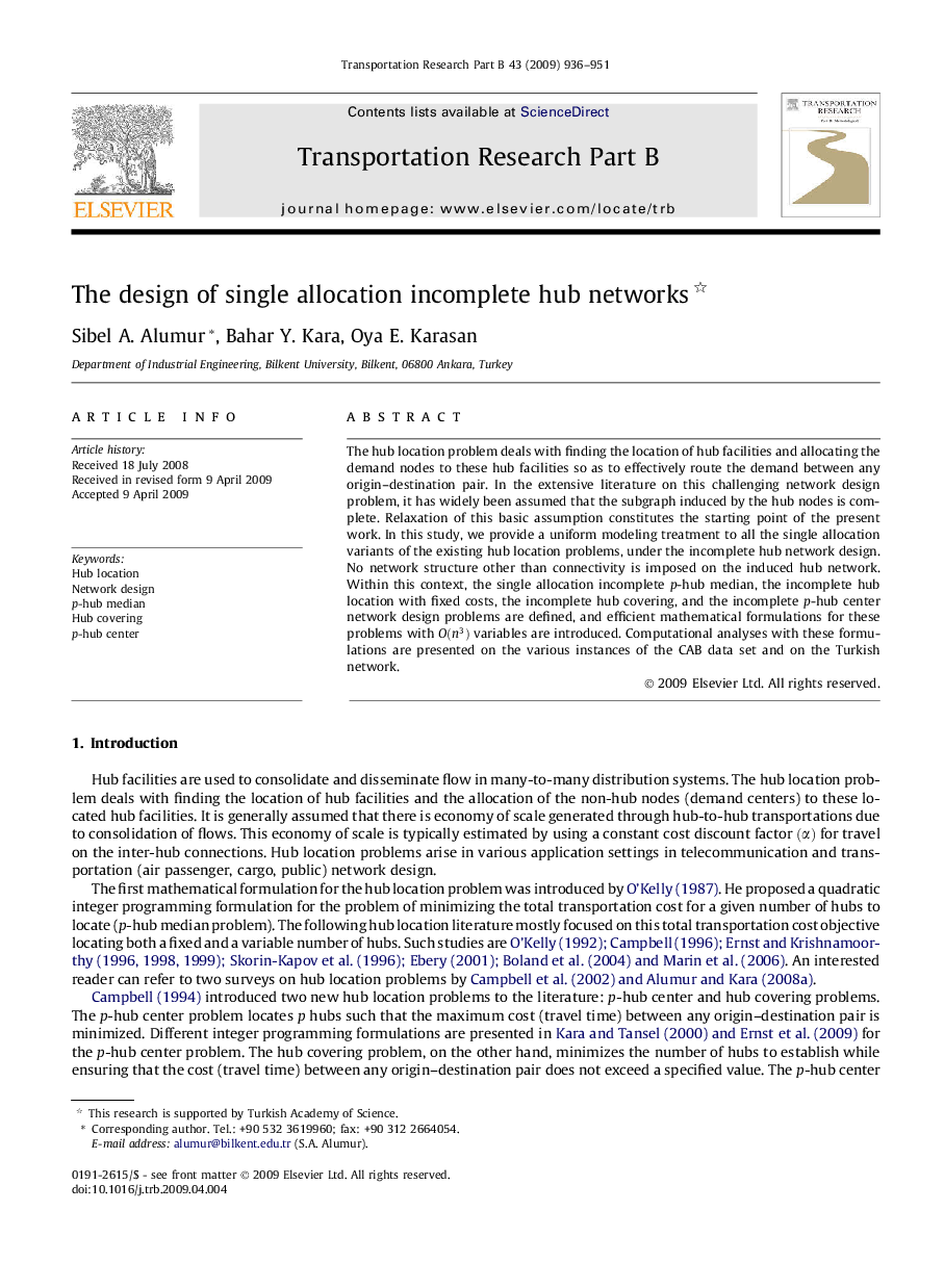 The design of single allocation incomplete hub networks 