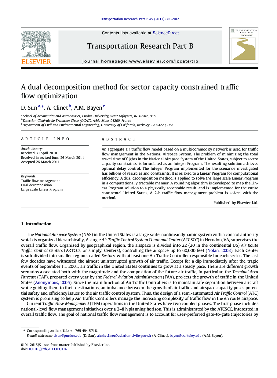 A dual decomposition method for sector capacity constrained traffic flow optimization