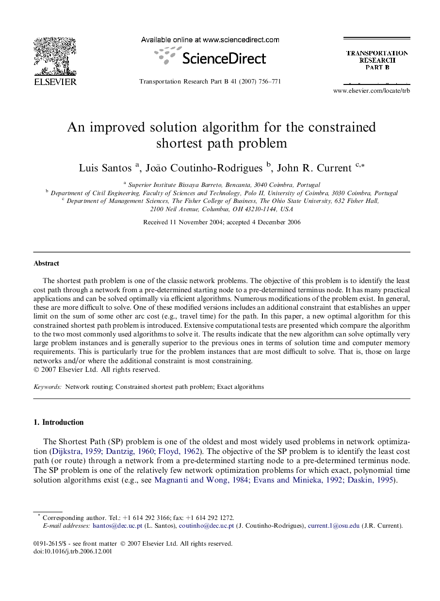 An improved solution algorithm for the constrained shortest path problem