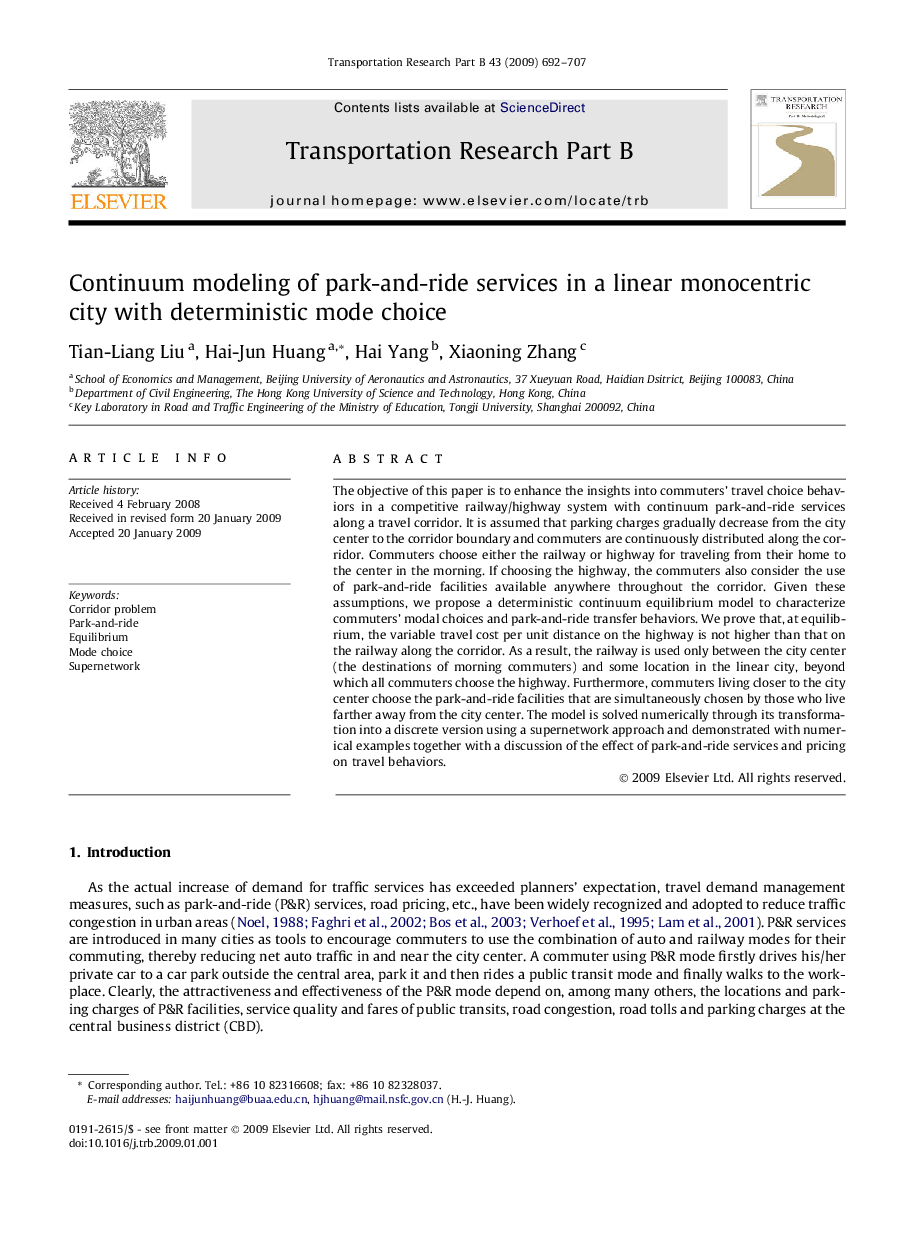 Continuum modeling of park-and-ride services in a linear monocentric city with deterministic mode choice