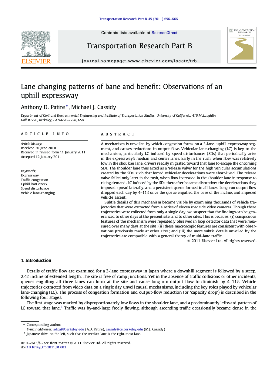 Lane changing patterns of bane and benefit: Observations of an uphill expressway