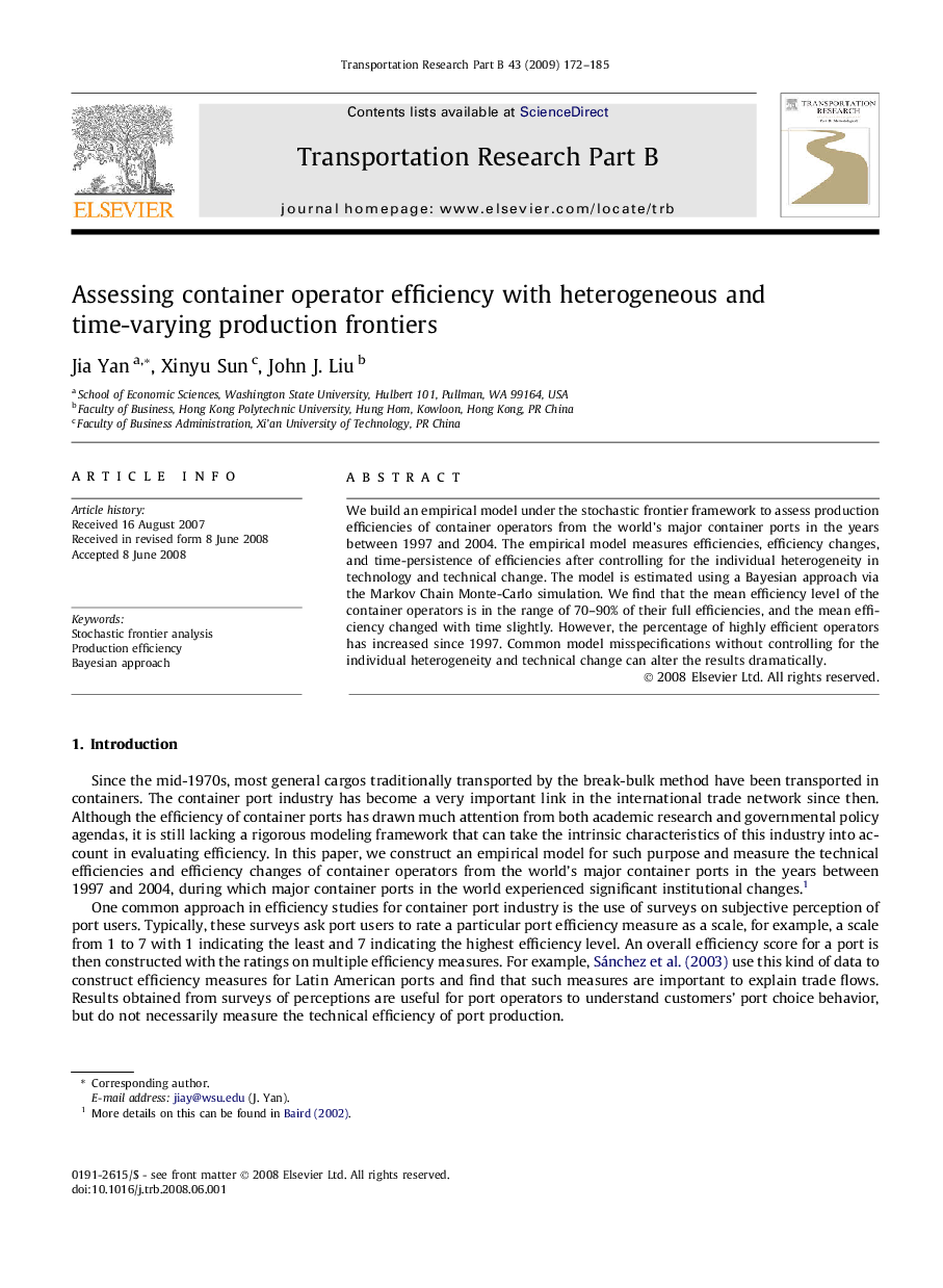 Assessing container operator efficiency with heterogeneous and time-varying production frontiers