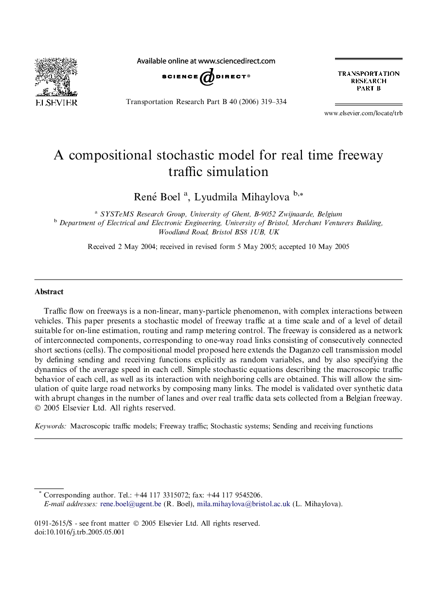 A compositional stochastic model for real time freeway traffic simulation