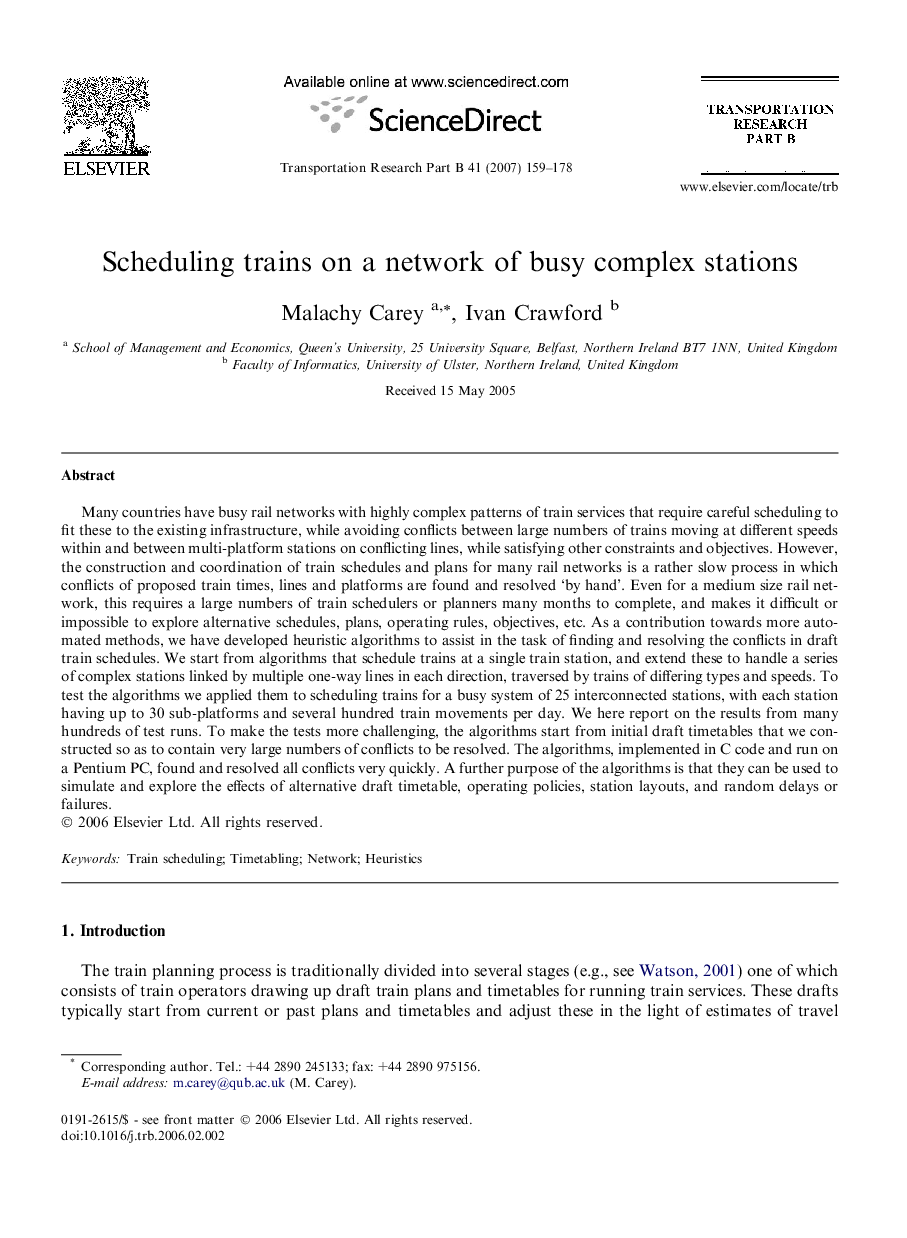 Scheduling trains on a network of busy complex stations