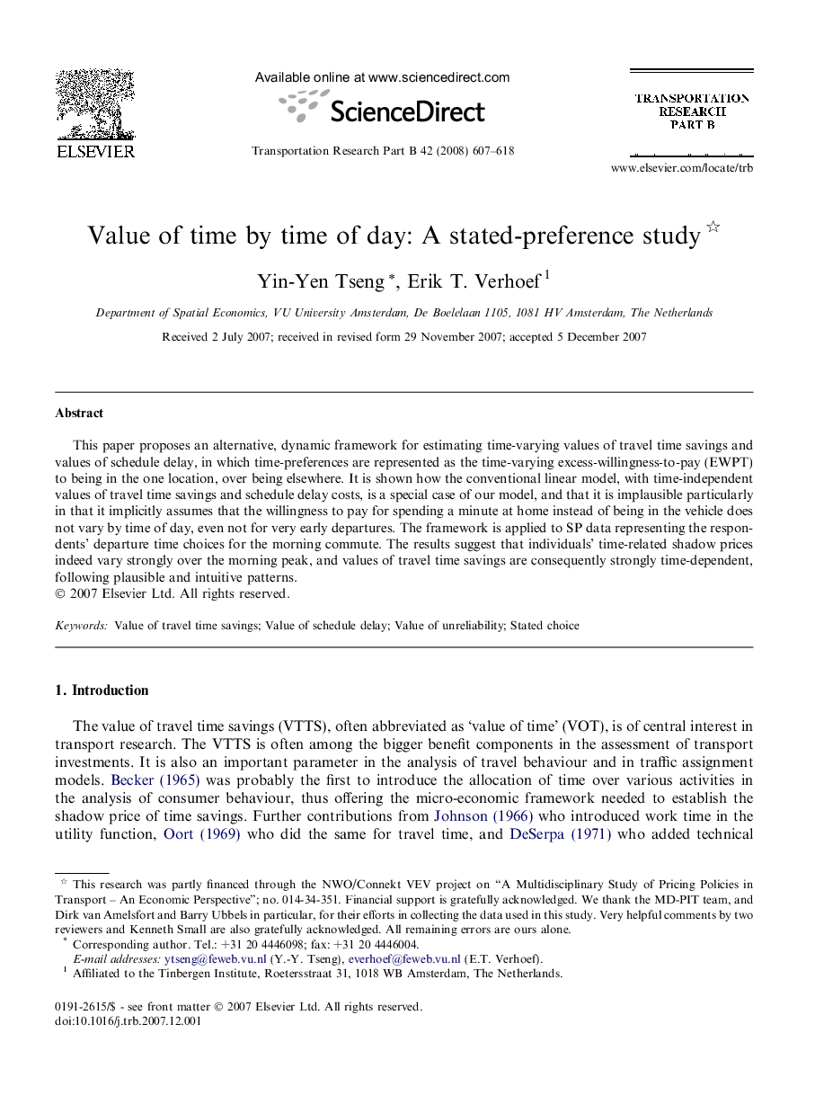 Value of time by time of day: A stated-preference study 