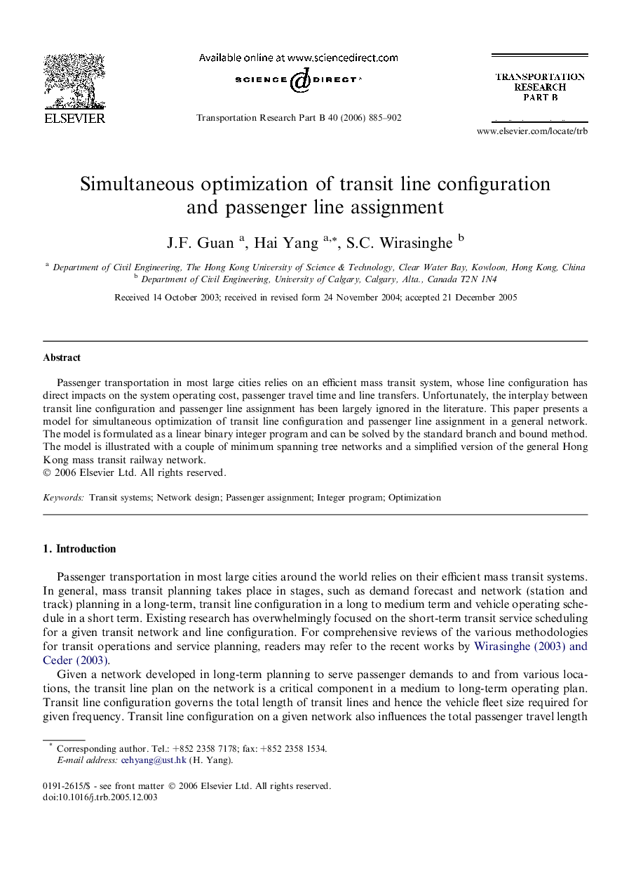 Simultaneous optimization of transit line configuration and passenger line assignment