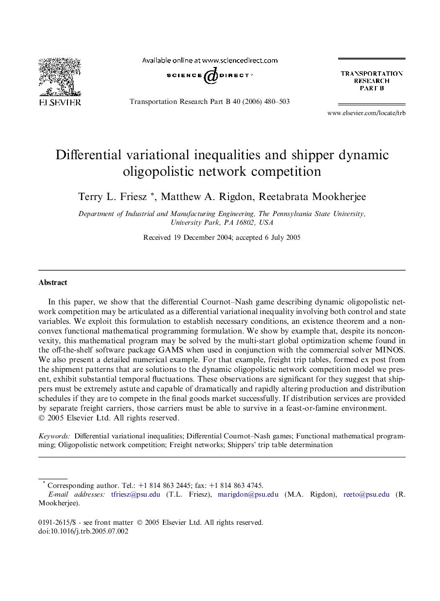 Differential variational inequalities and shipper dynamic oligopolistic network competition