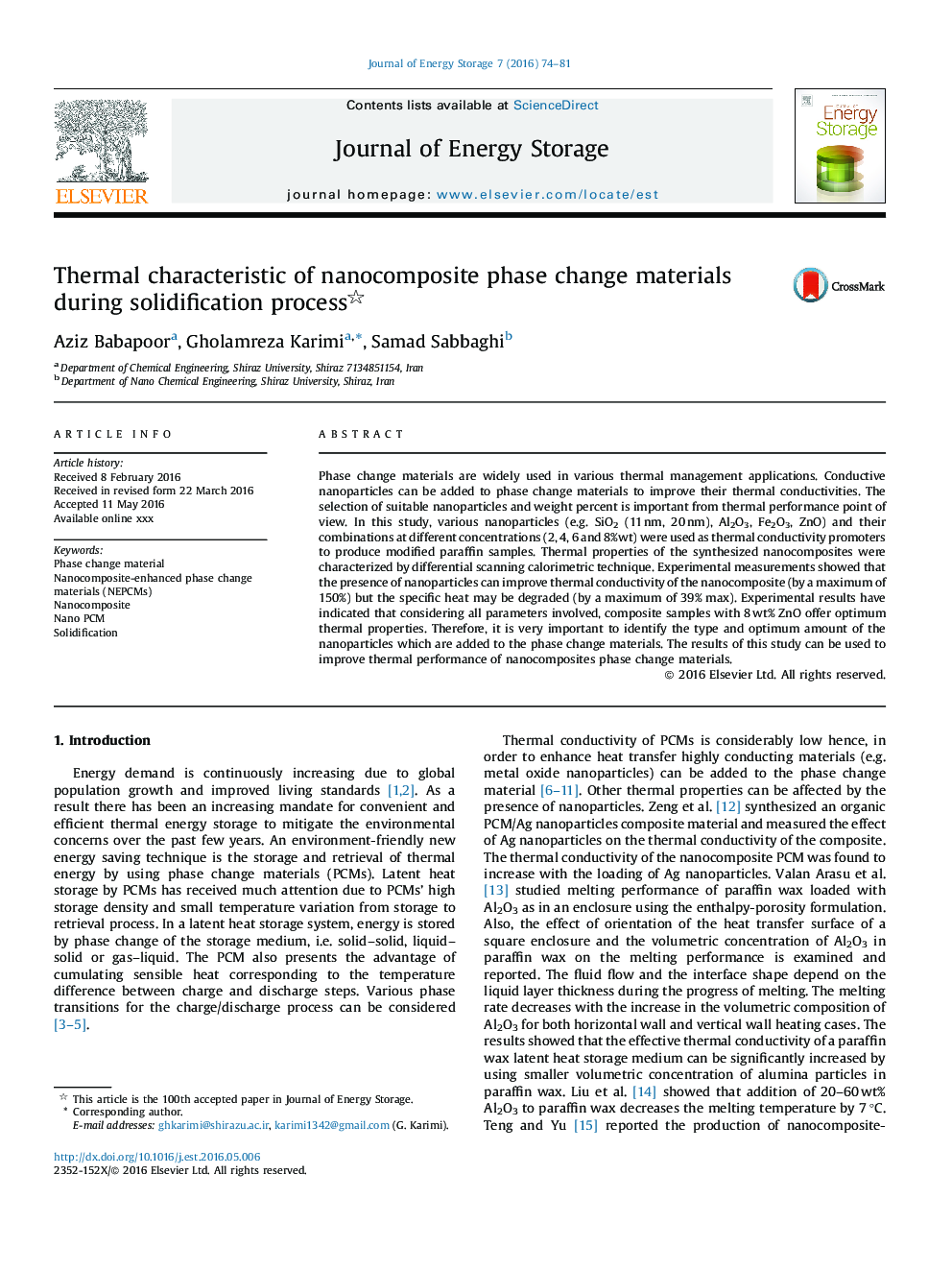 Thermal characteristic of nanocomposite phase change materials during solidification process 