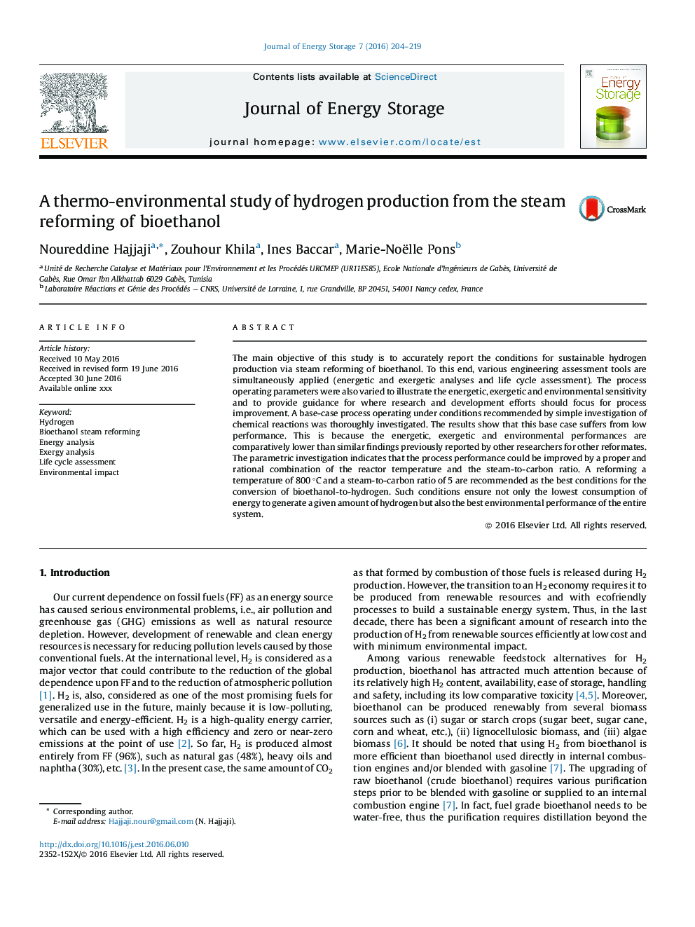 A thermo-environmental study of hydrogen production from the steam reforming of bioethanol