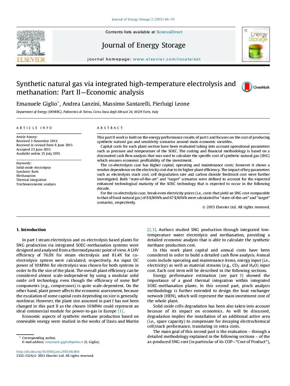 Synthetic natural gas via integrated high-temperature electrolysis and methanation: Part II—Economic analysis