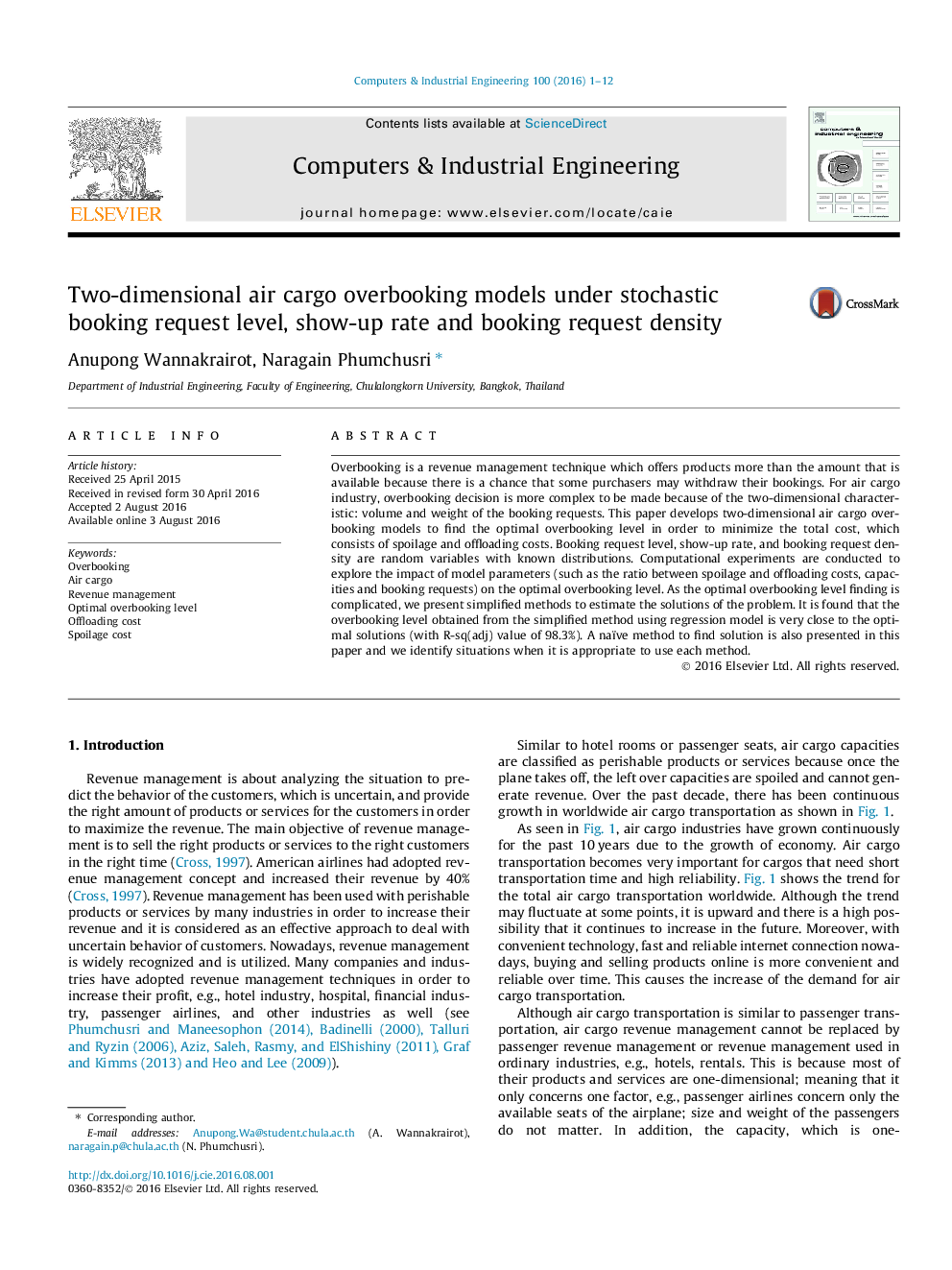 Two-dimensional air cargo overbooking models under stochastic booking request level, show-up rate and booking request density