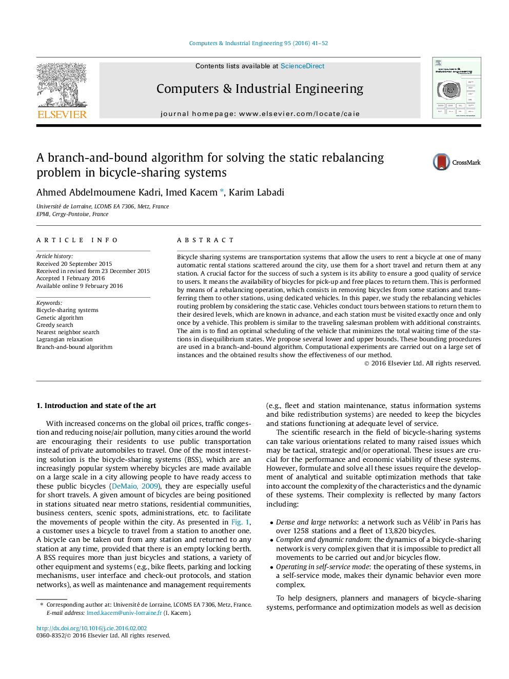 A branch-and-bound algorithm for solving the static rebalancing problem in bicycle-sharing systems