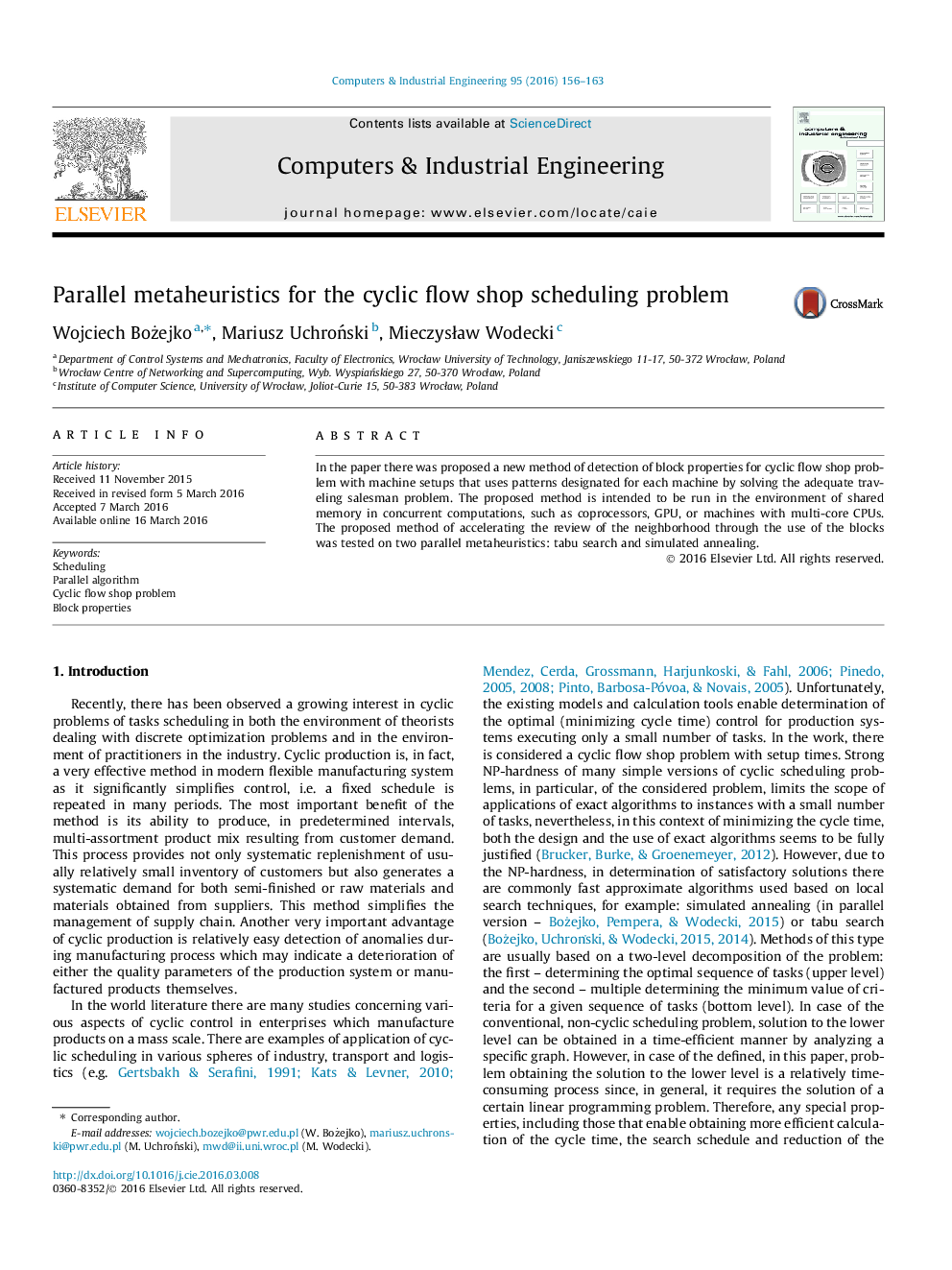 Parallel metaheuristics for the cyclic flow shop scheduling problem