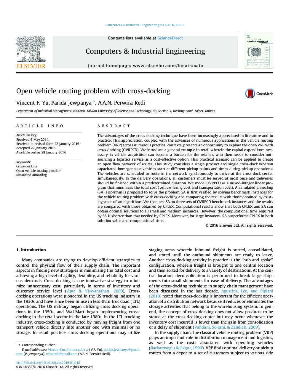 Open vehicle routing problem with cross-docking