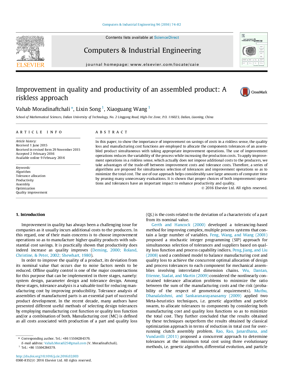 Improvement in quality and productivity of an assembled product: A riskless approach