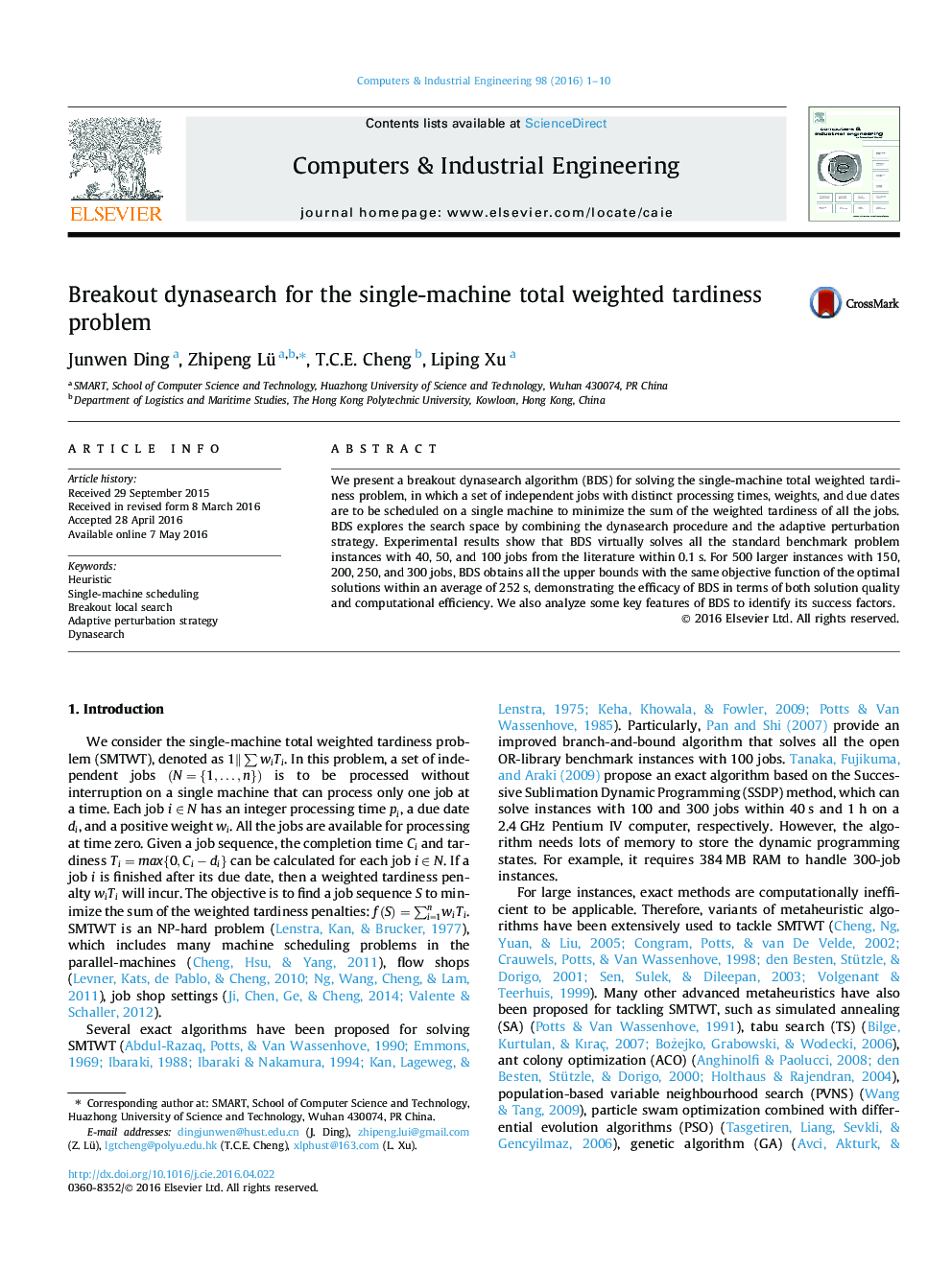 Breakout dynasearch for the single-machine total weighted tardiness problem