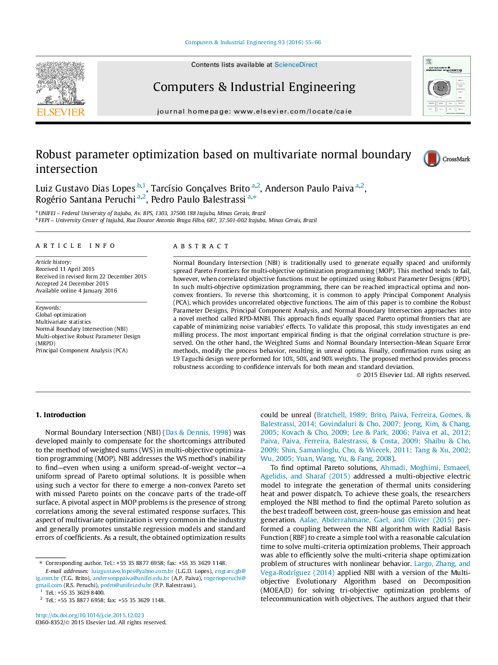 Robust parameter optimization based on multivariate normal boundary intersection