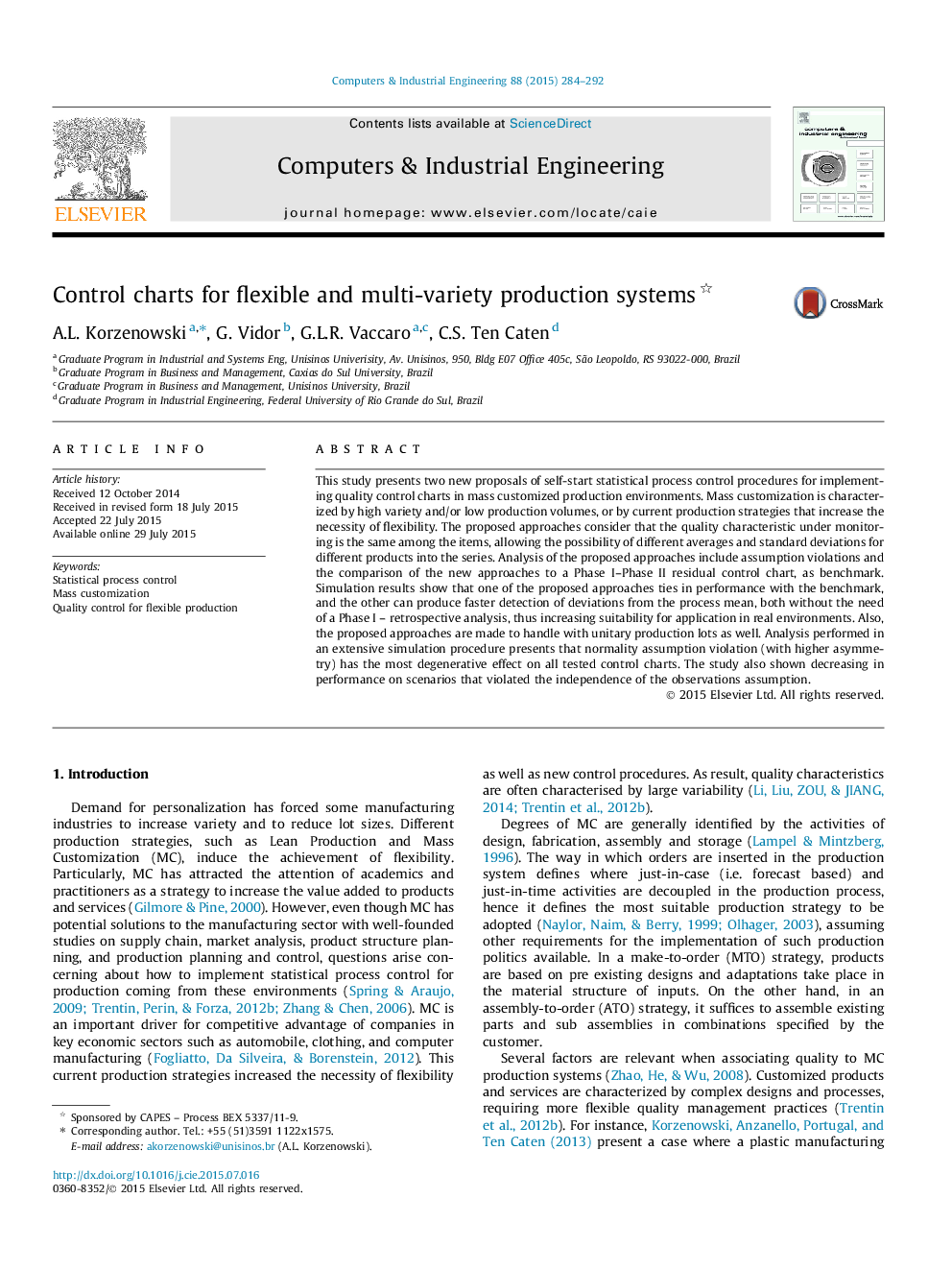 Control charts for flexible and multi-variety production systems 