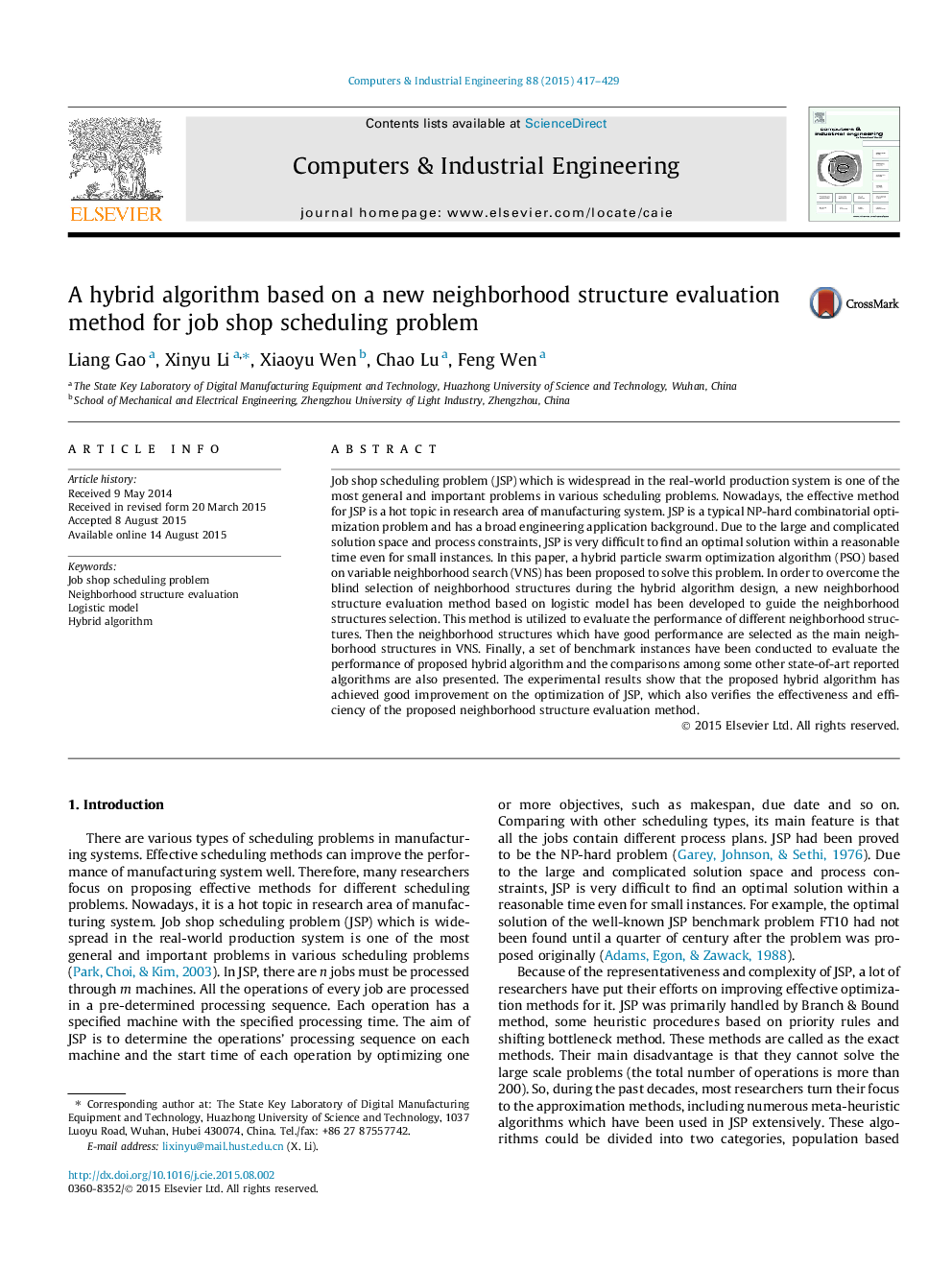 A hybrid algorithm based on a new neighborhood structure evaluation method for job shop scheduling problem