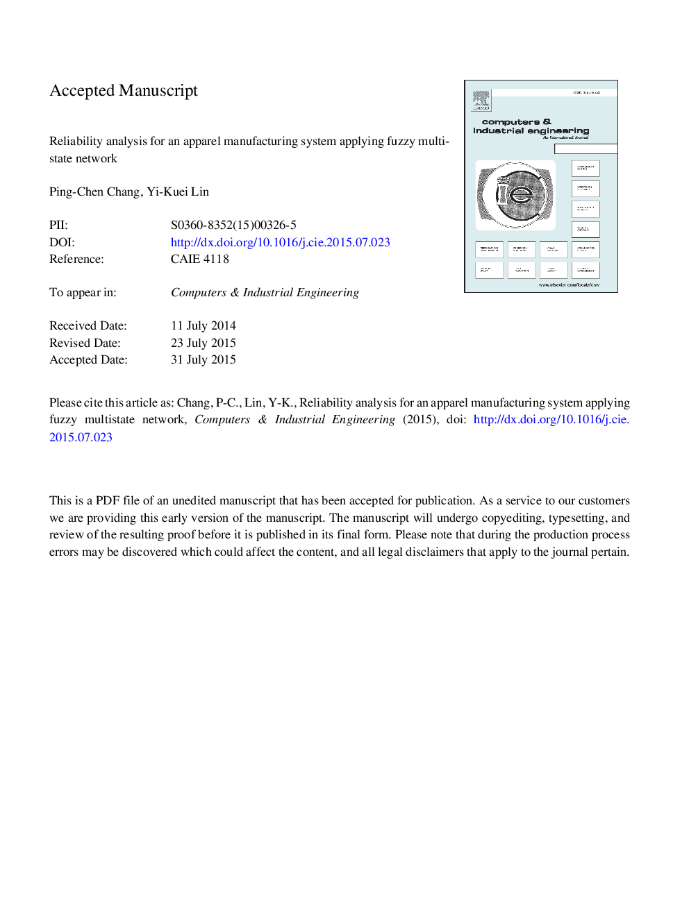 Reliability analysis for an apparel manufacturing system applying fuzzy multistate network