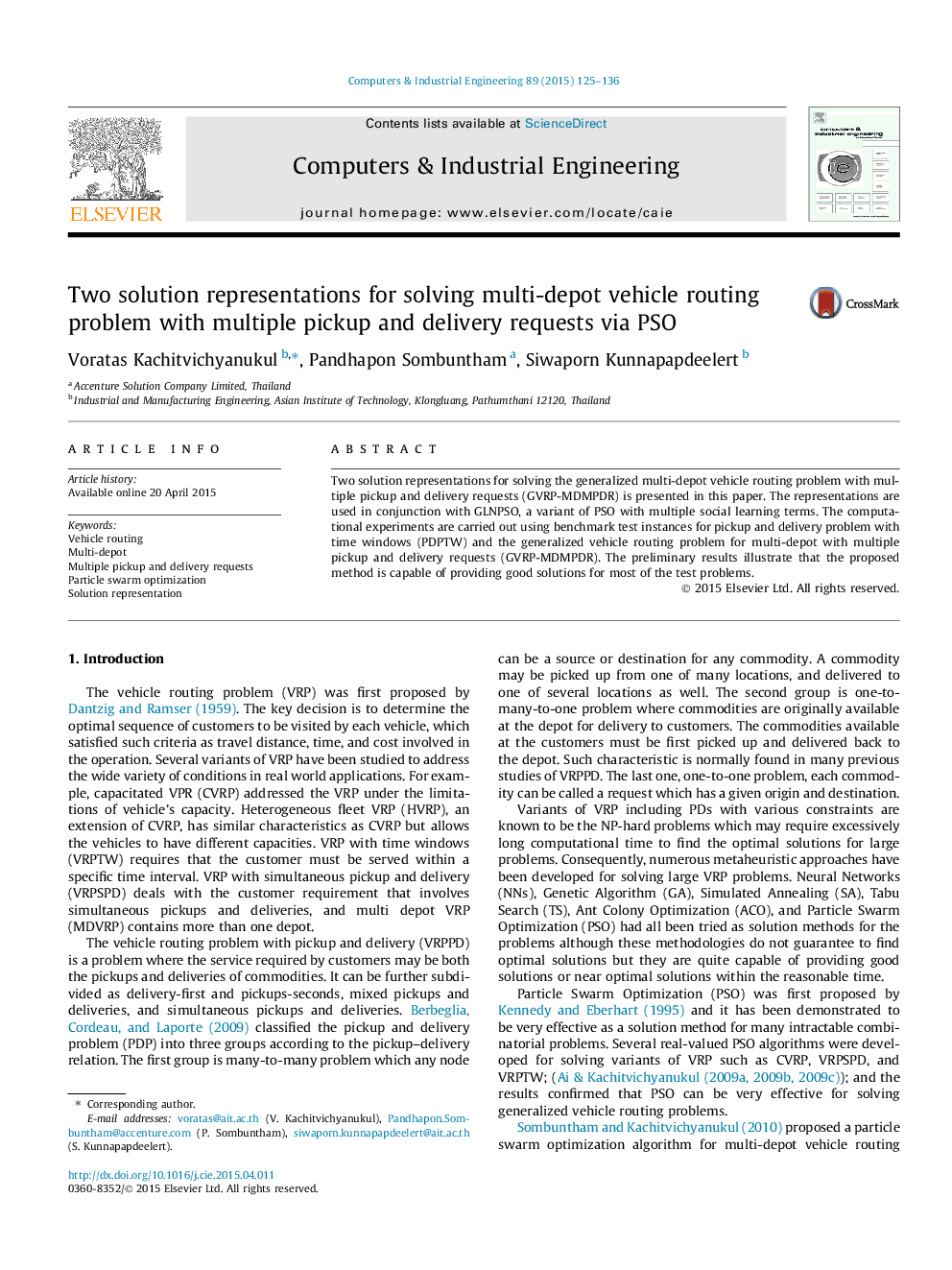 Two solution representations for solving multi-depot vehicle routing problem with multiple pickup and delivery requests via PSO