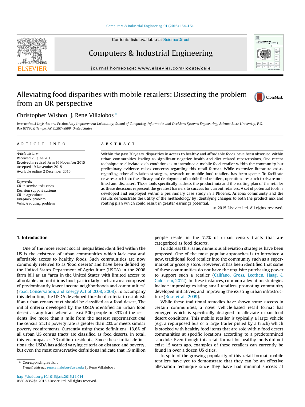 عکس صفحه اول مقاله: Alleviating food disparities with mobile retailers: Dissecting the problem from an OR perspective Alleviating food disparities with mobile retailers: Dissecting the problem from an OR perspective