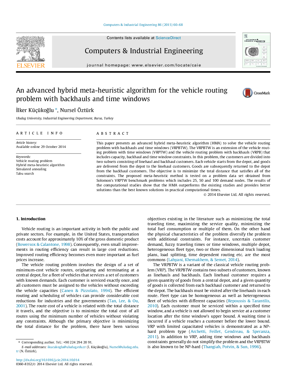 An advanced hybrid meta-heuristic algorithm for the vehicle routing problem with backhauls and time windows