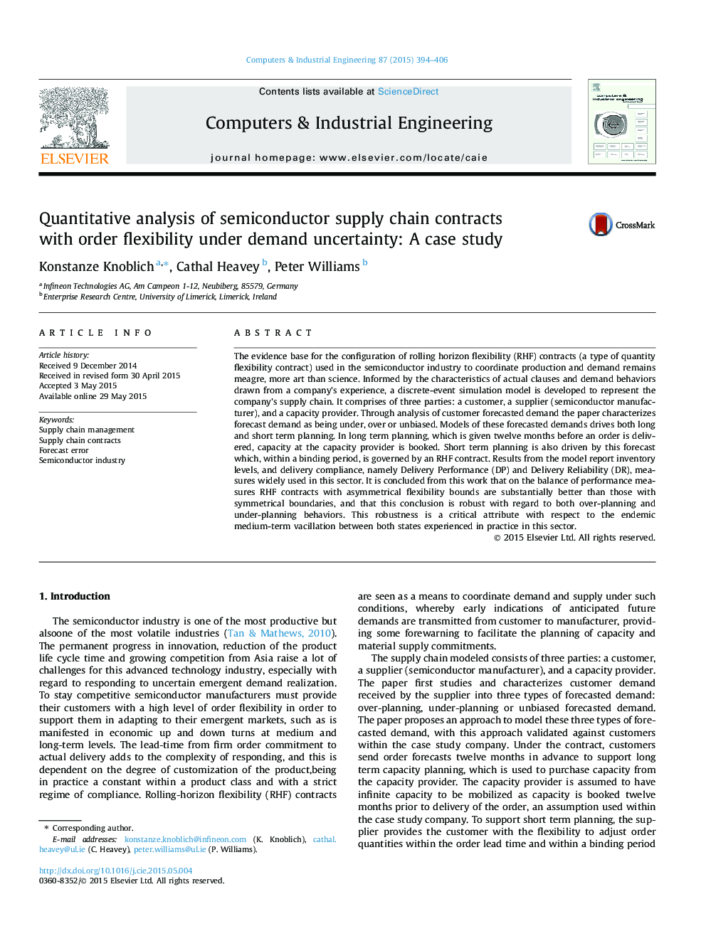 Quantitative analysis of semiconductor supply chain contracts with order flexibility under demand uncertainty: A case study