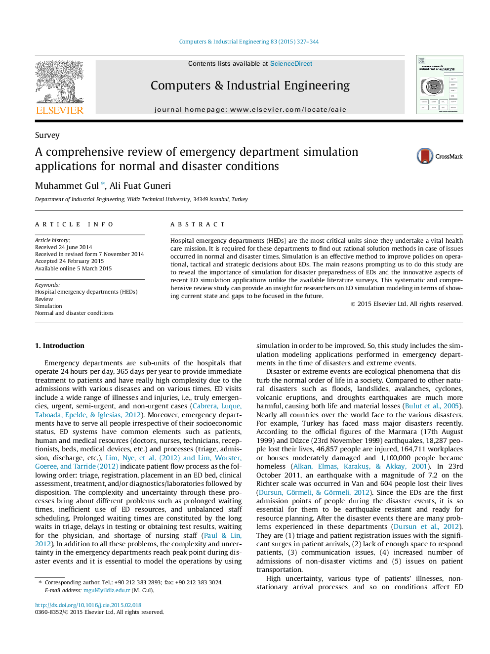 A comprehensive review of emergency department simulation applications for normal and disaster conditions