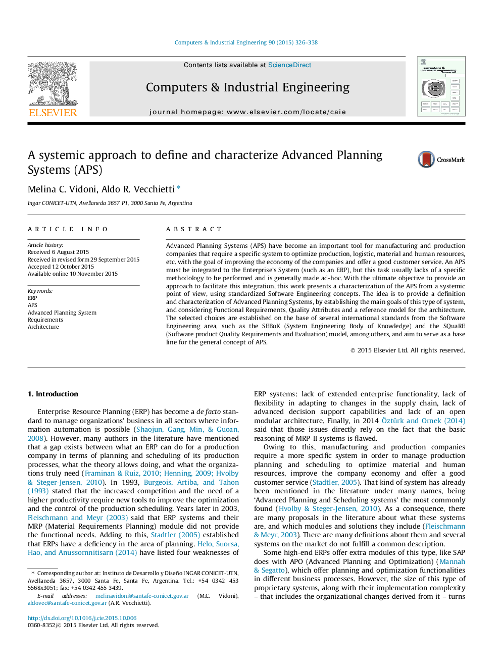 A systemic approach to define and characterize Advanced Planning Systems (APS)