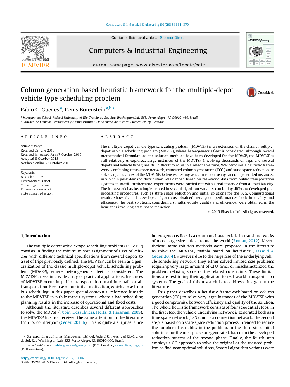 Column generation based heuristic framework for the multiple-depot vehicle type scheduling problem