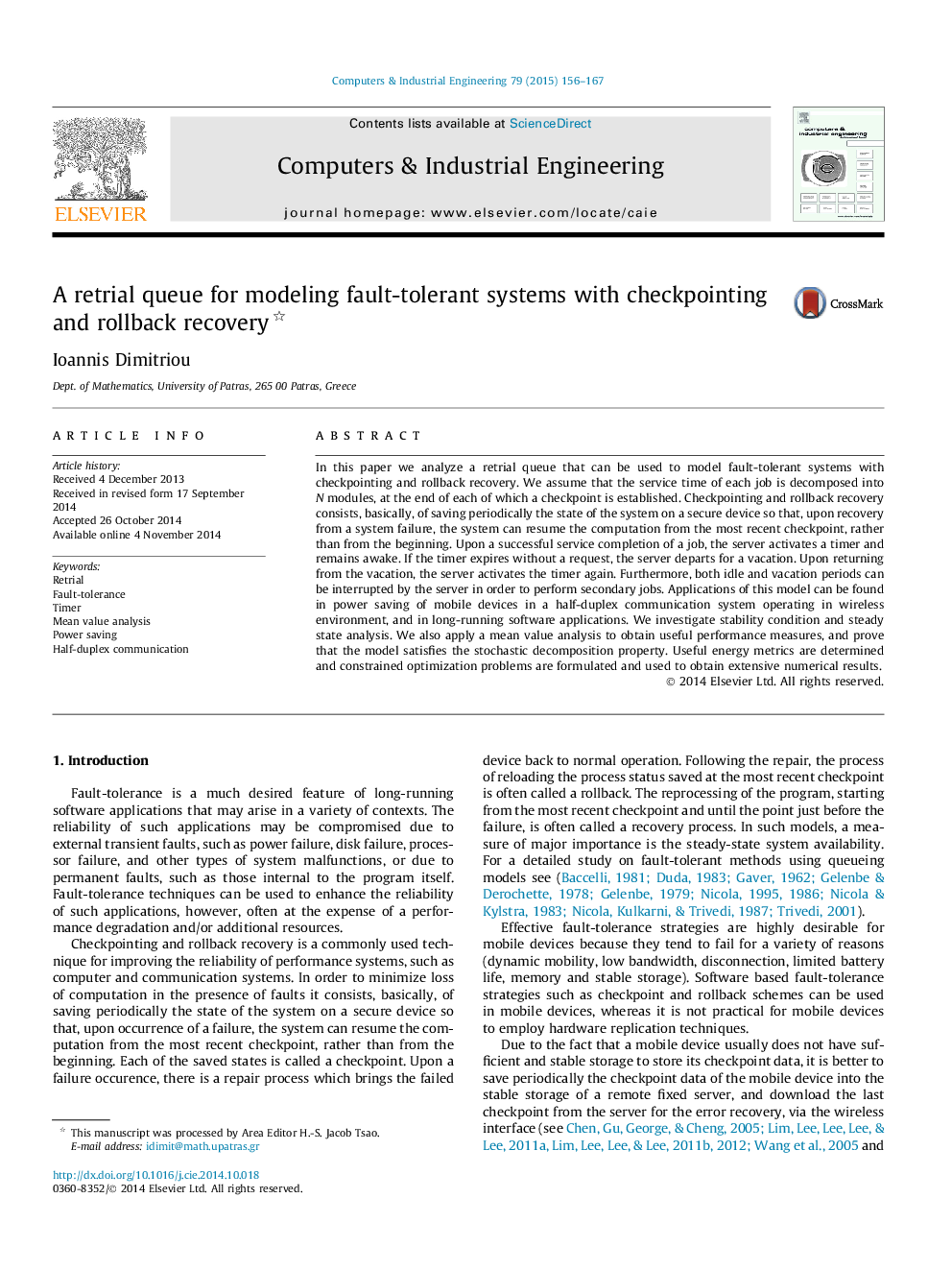 A retrial queue for modeling fault-tolerant systems with checkpointing and rollback recovery 