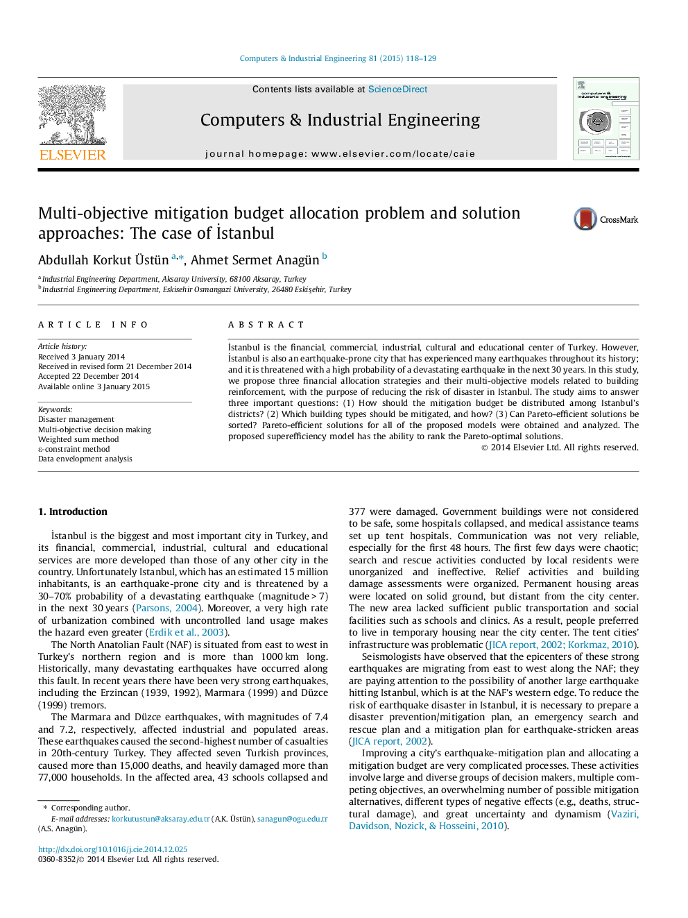 Multi-objective mitigation budget allocation problem and solution approaches: The case of İstanbul