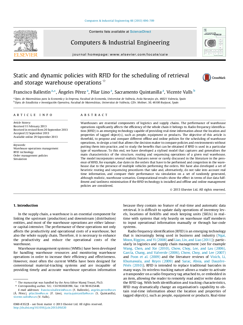 Static and dynamic policies with RFID for the scheduling of retrieval and storage warehouse operations 