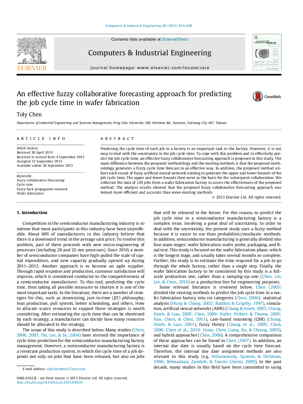 An effective fuzzy collaborative forecasting approach for predicting the job cycle time in wafer fabrication