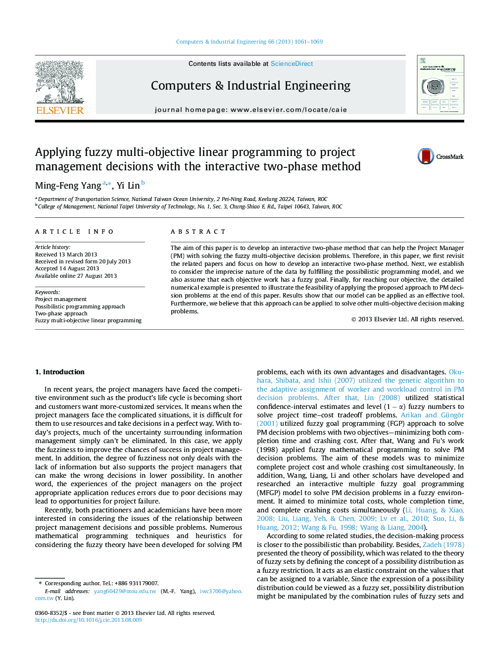 Applying fuzzy multi-objective linear programming to project management decisions with the interactive two-phase method