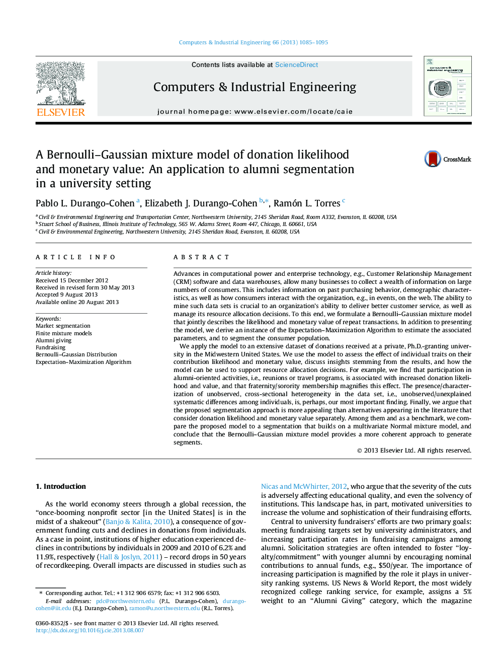 A Bernoulli–Gaussian mixture model of donation likelihood and monetary value: An application to alumni segmentation in a university setting