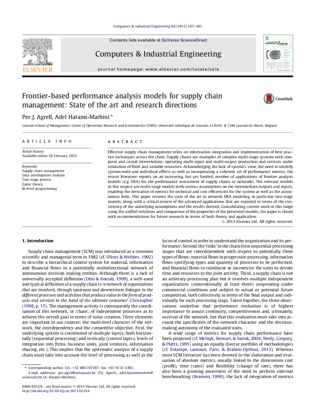 Frontier-based performance analysis models for supply chain management: State of the art and research directions