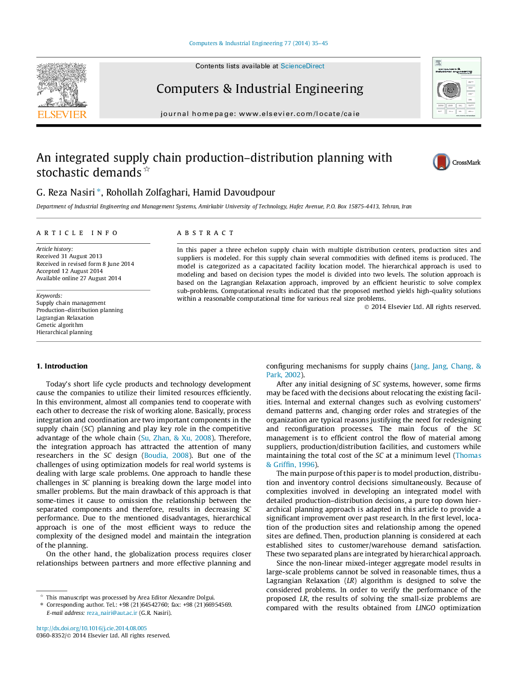 An integrated supply chain production–distribution planning with stochastic demands 