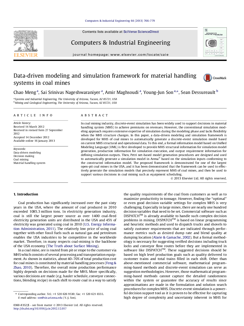 Data-driven modeling and simulation framework for material handling systems in coal mines