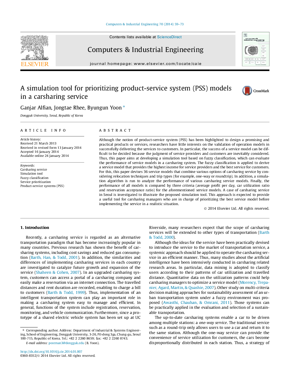 A simulation tool for prioritizing product-service system (PSS) models in a carsharing service