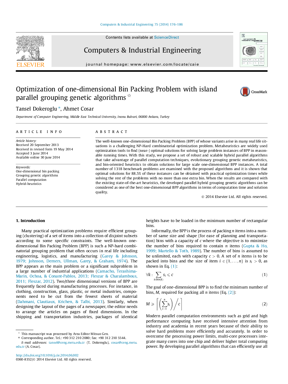 Optimization of one-dimensional Bin Packing Problem with island parallel grouping genetic algorithms 